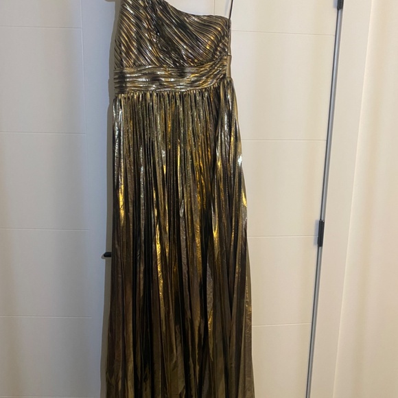 Fashion Nova Gold Pleated Metallic Maxi Dress - Picture 2 of 6